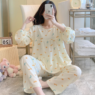 夏季 薄款 春秋棉绸睡衣女款 长袖 空调人造棉绵绸套装 夏天2024新款
