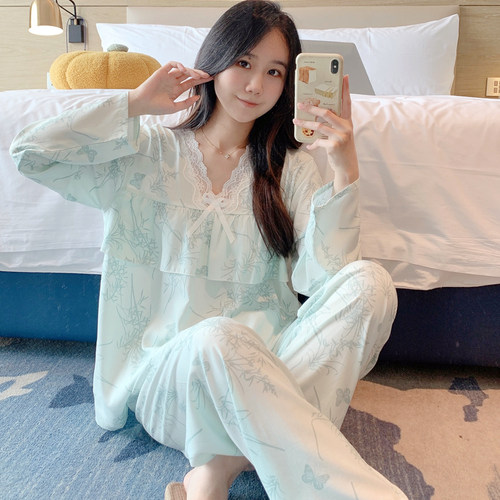 防凸点棉绸睡衣女长袖夏季人造棉