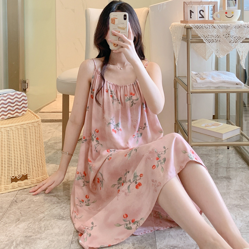 性感吊带棉绸睡裙女款夏季胖女孩