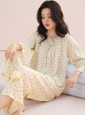 娃娃领棉绸睡衣女春秋季长袖夏季