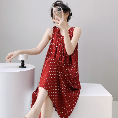 无袖棉绸睡裙夏季大码孕妇可外穿