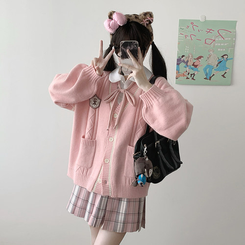 莫奈学院毛衣/瞳福掌柜原创正统jk制服格裙TR校供粉格可爱学院风