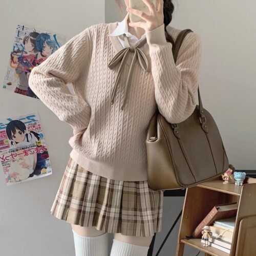 暮云秋/瞳福掌柜原创正统jk制服格裙TR校供感奶油色咖格学院风裙