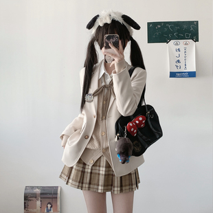 羽绒西服【津羽中】乳白色西装学院风基础款浅色外套校供樱花妹JK