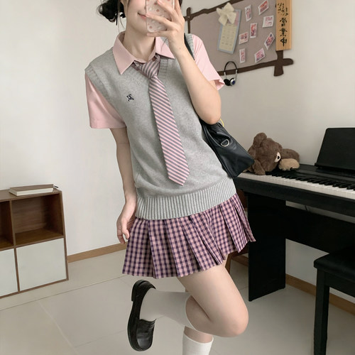 九田樱子/瞳福新品原创正统jk制服裙TR校供感小粉格学院风 送领结