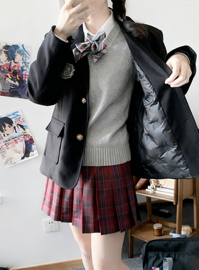 羽绒西服【津羽中】学院风学生西装宽松基础款外套搭配JK制服格裙