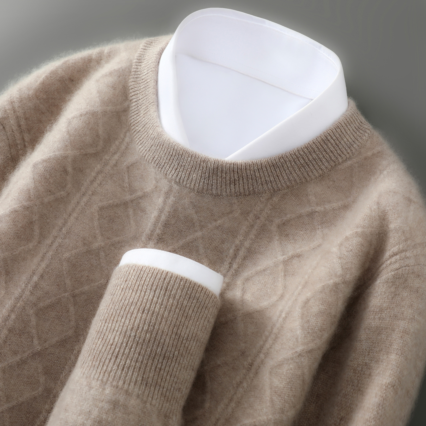 100%纯羊毛衫圆领加厚男士冬季针织衫针织保暖纯色休闲打底毛衣