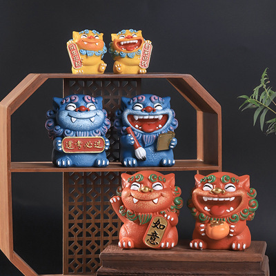 国潮醒狮树脂茶宠摆件礼盒