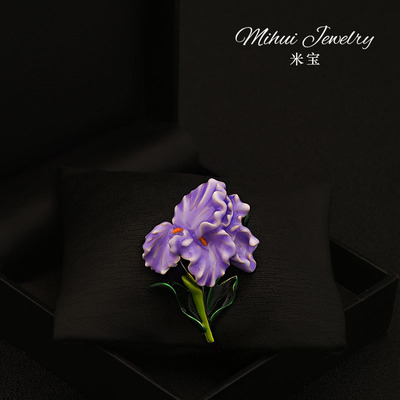 莫奈花园紫色鸢尾花胸针植物艺术别针胸花配饰高档西装领口配饰