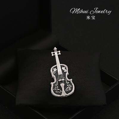 极简暗调黑色优雅小提琴胸针女小香风西装外套胸花别针搭配饰品