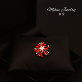 喜庆红色烟火精致胸针收领扣针西装 高档迷你胸花配饰衬衫 防走光扣