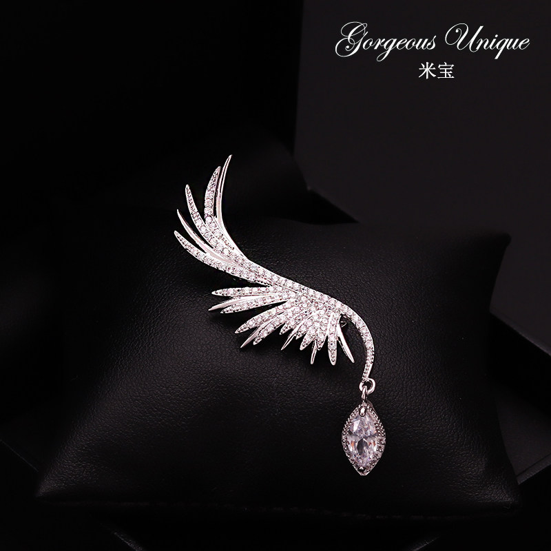 米宝定制胸花精美羽翼高档水晶石胸针百搭大衣毛衣西装翅膀别针