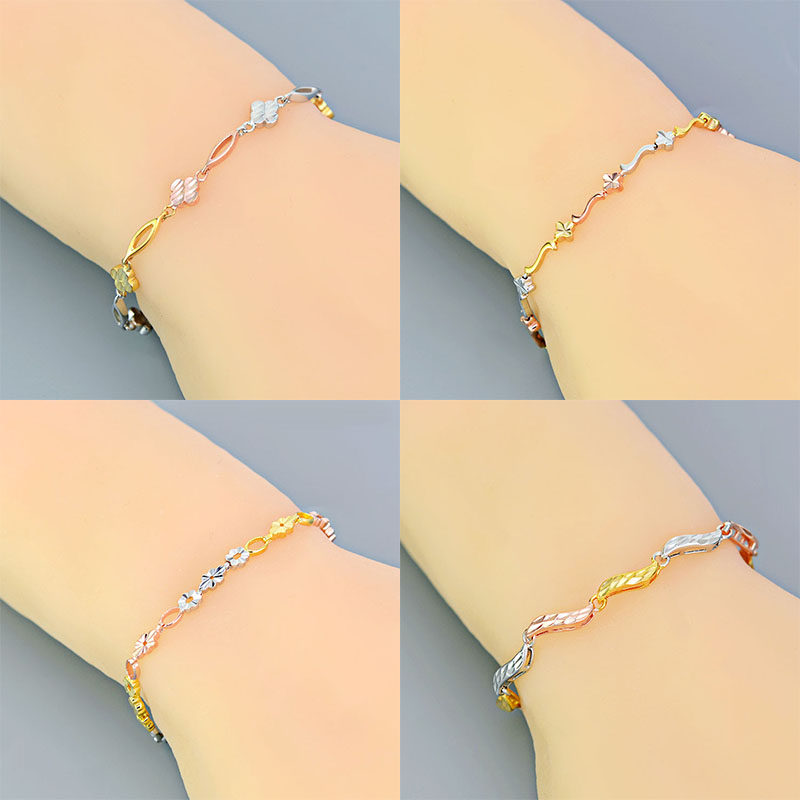 2021年新款s925纯银镀彩金手链手饰时尚简约彩银手环女学生日礼物