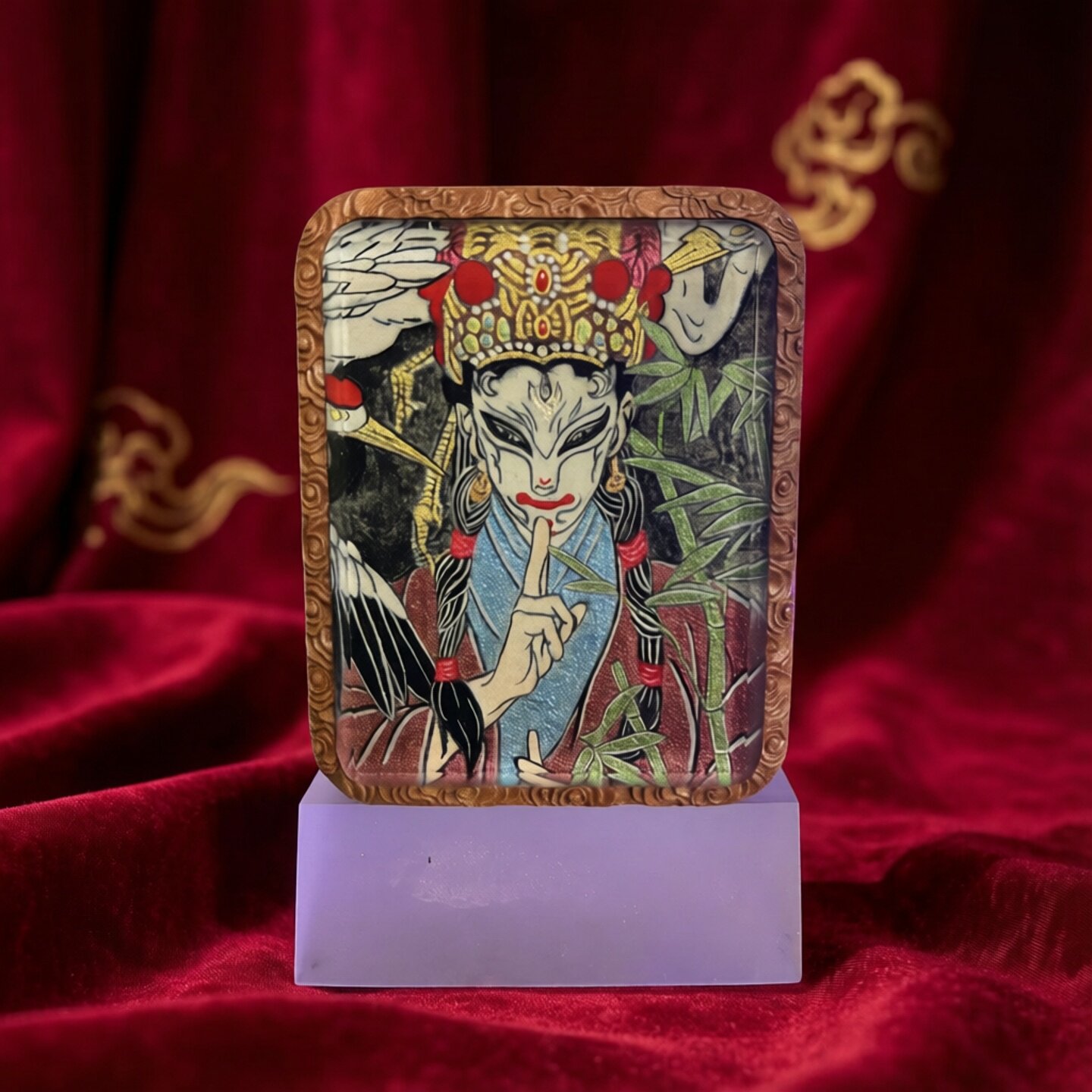 （纯手绘）白鹤童子仙鹤官将首道家国风枣木手工唐卡原创木质吊坠