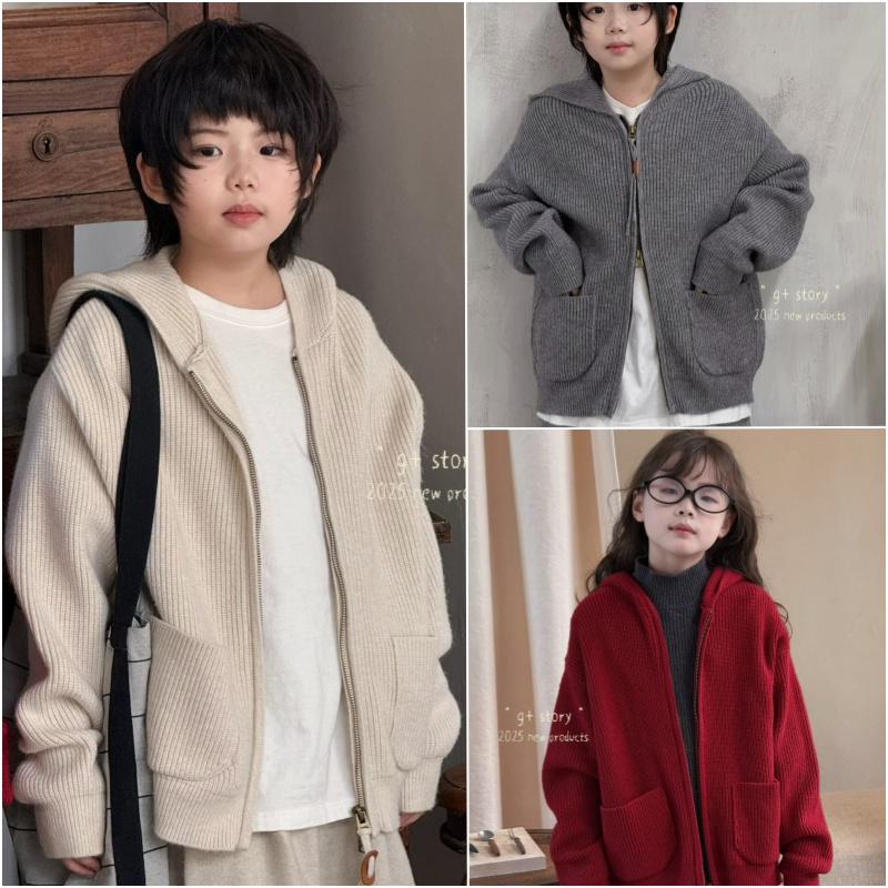 G+童装2025秋冬新款儿童针织连帽开衫男女童时尚羊毛外套潮 52803