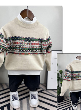 小童啦芙莱2022秋冬新款韩版男女宝宝时尚潮童提花套头毛衣 51260