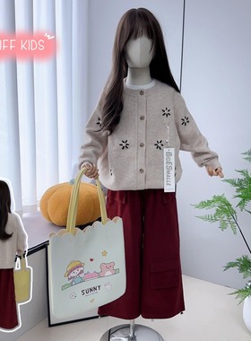 嗨大E小e童装2024秋冬新款儿童韩范洋气针织衫女童绣花开衫 82002