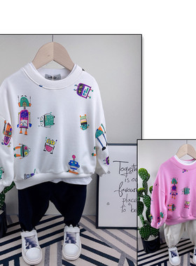 小童啦芙莱2023秋新款韩版宝宝儿童卡通机器人长袖套头 卫衣56080