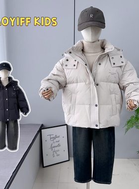 啦芙莱童装2024冬新款潮范字母保暖外套儿童90白鸭绒羽绒服潮6956
