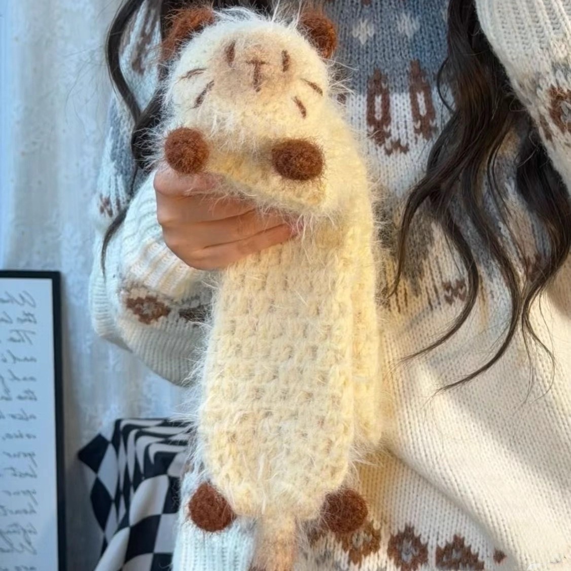 暹罗猫猫围巾毛线手工DIY编织