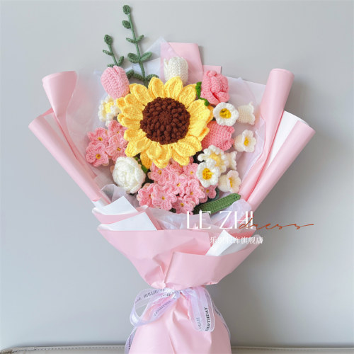 diy手工编织花束材料包毛线仿真花钩针套装向日葵玫瑰花混搭女友