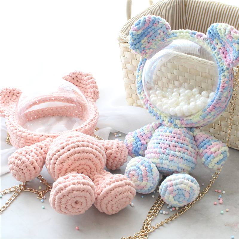 diy暴力米奇双肩透明背包毛线