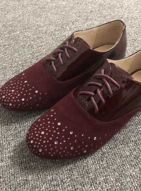 外贸原单MAUD FRIZON梦飞嫦女鞋孤品36码一双真皮钻孔系带平底鞋