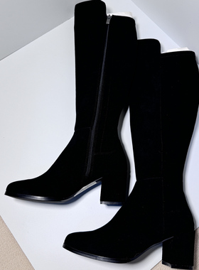 MAUD FRIZON梦飞嫦真皮时尚粗跟长筒百搭优雅女靴高跟短靴瘦瘦靴