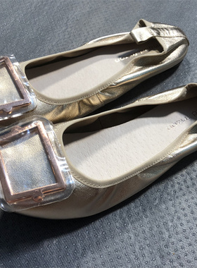 MAUD FRIZON梦飞嫦女鞋柔软真皮方扣圆头浅口平底女单鞋芭蕾舞鞋