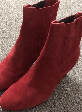 MAUD FRIZON梦飞嫦女靴侧拉链真皮粗跟高跟裸靴孤品特价35码一双