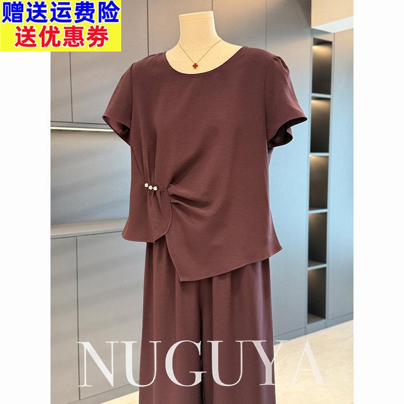 时尚洋派妈妈装雪纺套装女短袖2025年夏装新款气质百搭中年两件套
