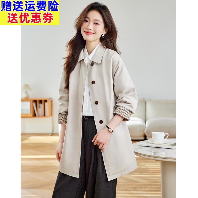 风衣女款2025新款春秋季高级感超好看外套中长款纯棉工装开春上衣