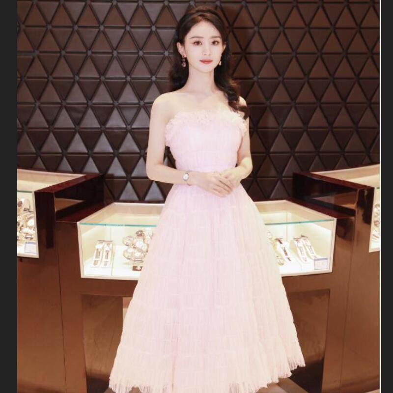 赵丽颖2024同款小礼服名媛生日宴会轻婚纱中长款小个子连衣裙平时