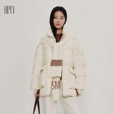 【轻羽系列】HPLY荷比俪2025冬新款女披肩立领中长款鹅绒羽绒服