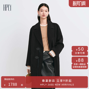 女翻领新中式 新款 HPLY荷比俪冬季 扣袢毛呢大衣 商场同款