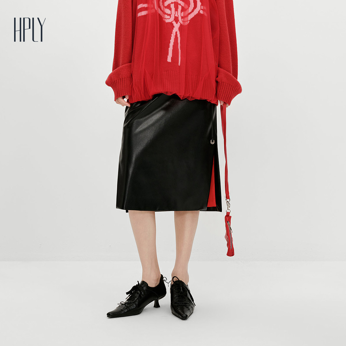 【商场同款】HPLY荷比俪2026春新款黑色蛋白皮包臀长款半裙半身裙,女装/女士精品,半身裙,淘宝优惠券,粉丝福利购,淘宝优惠卷