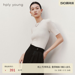 线上专享hply young夏季新款女圆领短袖羊毛衫设计感小众