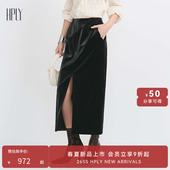 女宽松个性 新款 HPLY荷比俪冬季 开衩微光泽直筒裙 商场同款