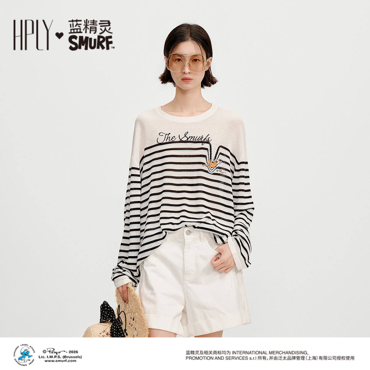 【博主同款】HPLY荷比俪2026夏新款莱赛尔纤维条纹假两件针织衫图片