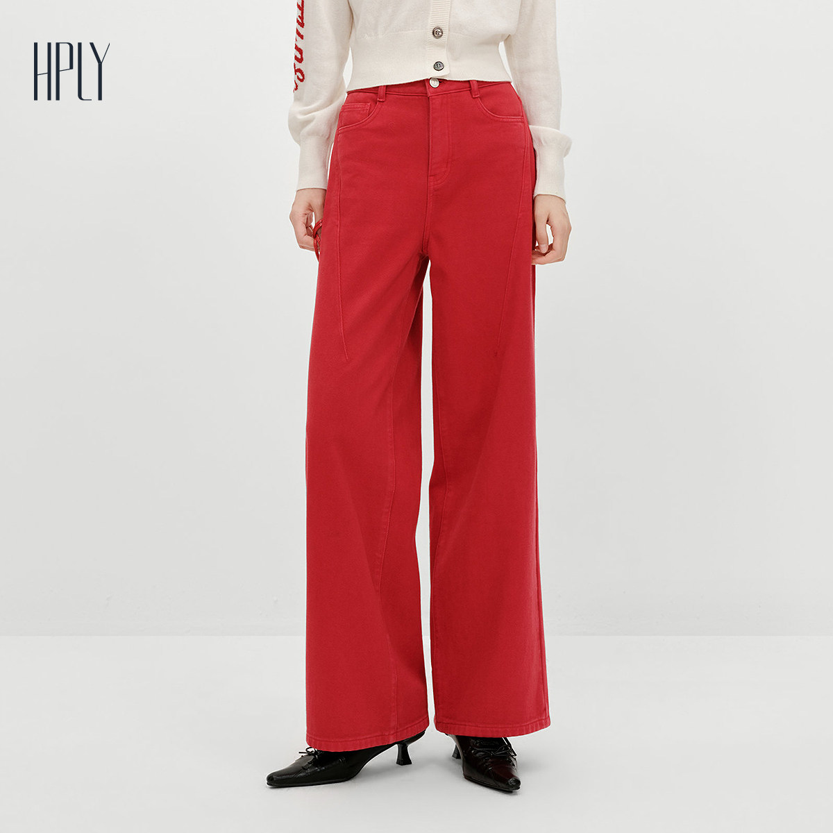 【博主同款】HPLY荷比俪2026春新款棉复古水洗中高腰直筒牛仔裤,女装/女士精品,牛仔裤,淘宝优惠券,粉丝福利购,淘宝优惠卷