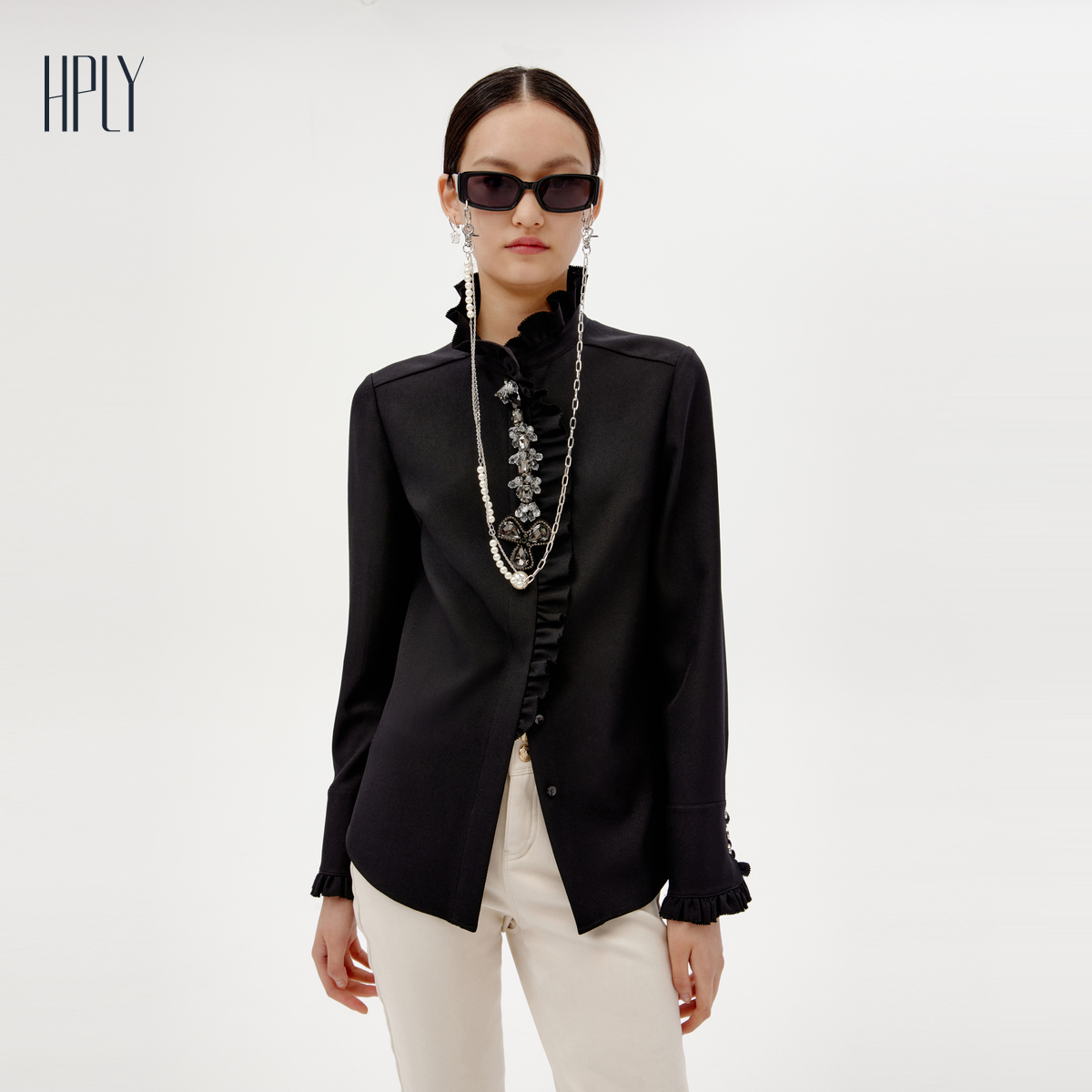 衬衫HPLY/荷比俪2023荷叶边