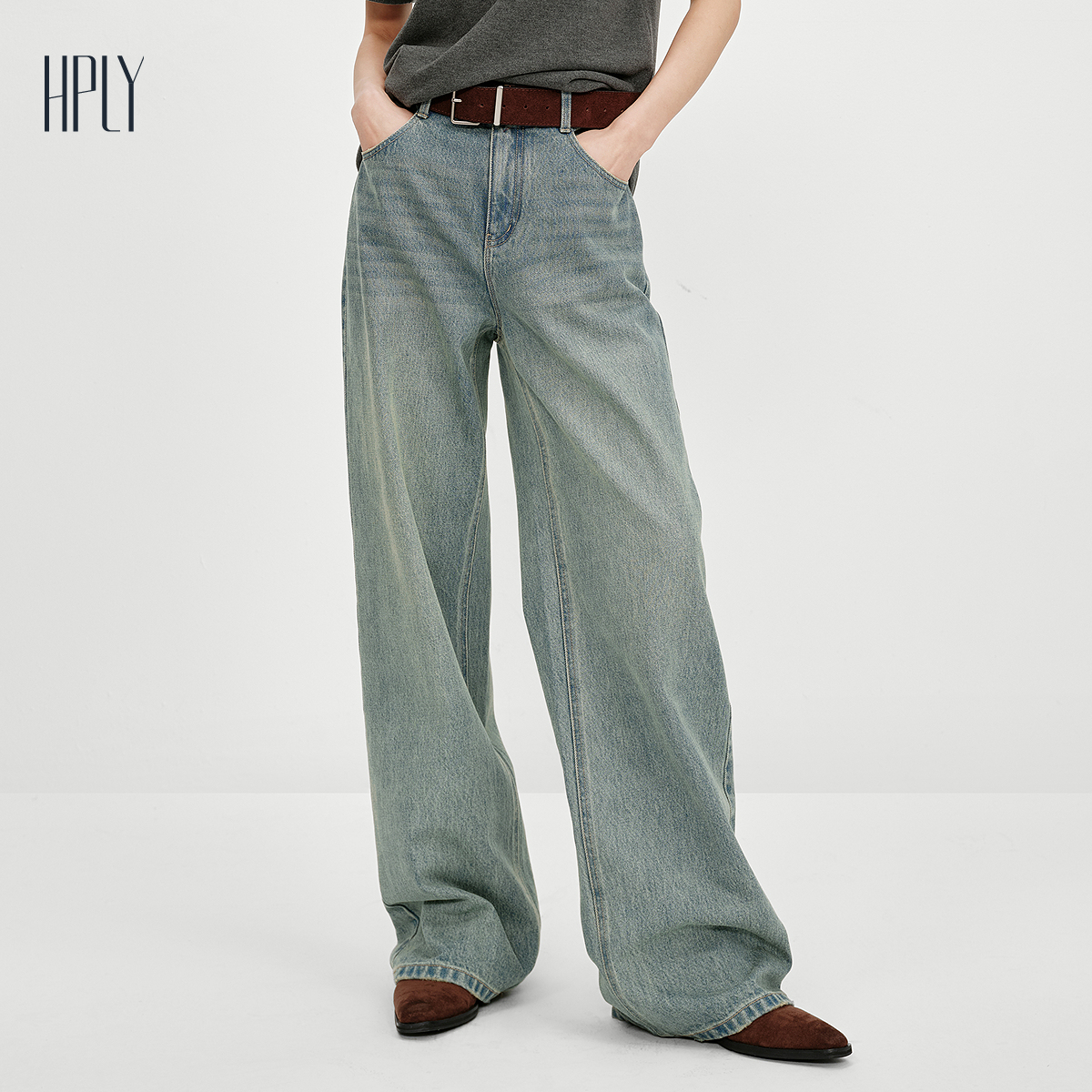 腰头毛边 宽松阔腿 复古水洗