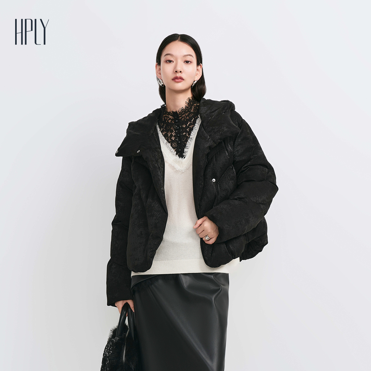 金属缎光 连帽立领 显高短款