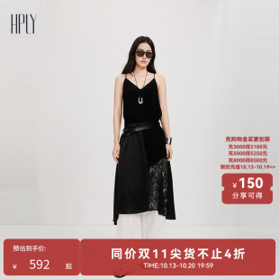 【商场同款】HPLY荷比俪夏新款黑色蕾丝拼趣A型吊带连衣裙