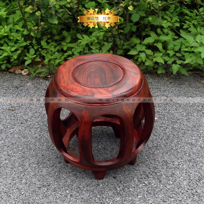 老挝大红酸枝鼓凳 交趾黄檀 独板无拼接无白皮 全榫卯 生磨上蜡