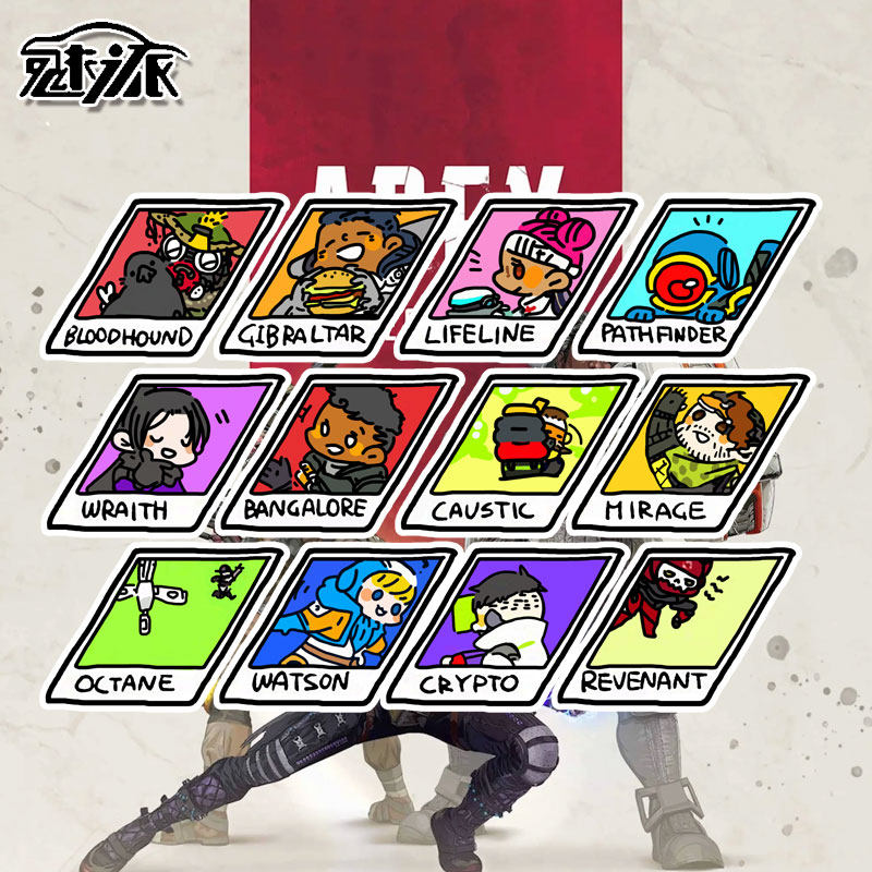 apex英雄卡通q版水彩画风菱形fps游戏反光汽车贴纸车身贴后玻璃贴