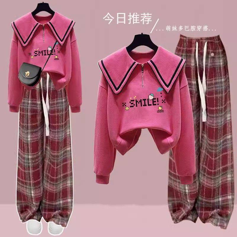 儿童春秋2025新款套装学院风百搭海军领半拉链卫衣格子裤套装炸街,童装/婴儿装/亲子装,套装,淘宝优惠券,粉丝福利购,淘宝优惠卷