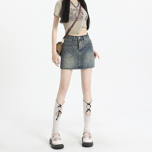 显瘦百搭防走光牛仔短裙女 2026复古蓝 脏粉色夏季 新款 有内衬