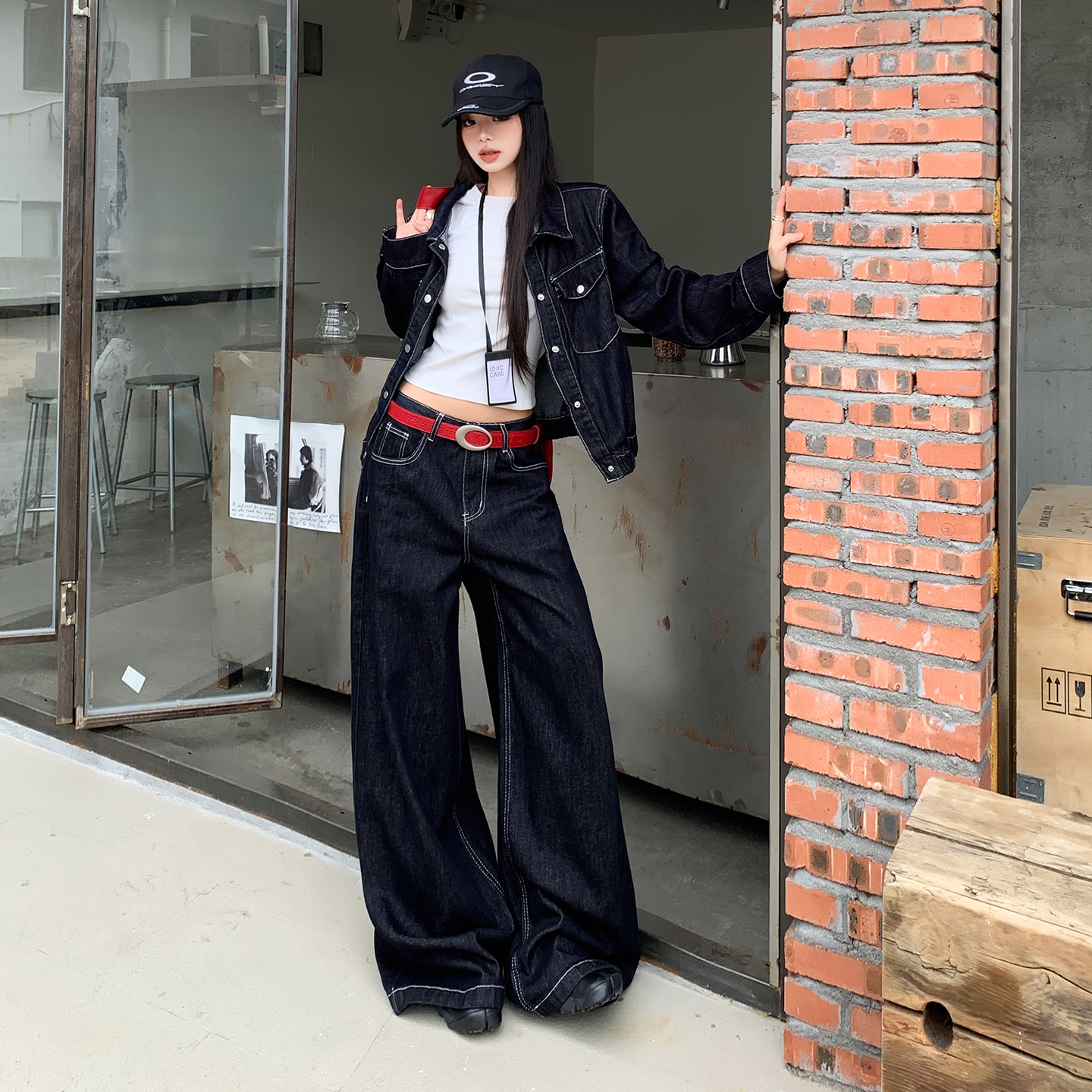 25th ootd! ｜美式开衫短款牛仔外套女上衣丹宁牛仔裤套装两件套