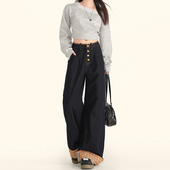 常规&加 女 Vogue 黄格仔翻边｜时髦韩味｜拼接黄格阔腿牛仔裤